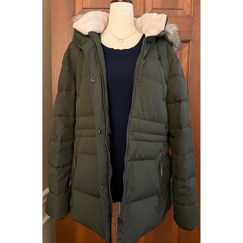 Ralph Lauren Down Parka Womens L Olive Green Hooded Full-Zip Winter Coat Jacket
